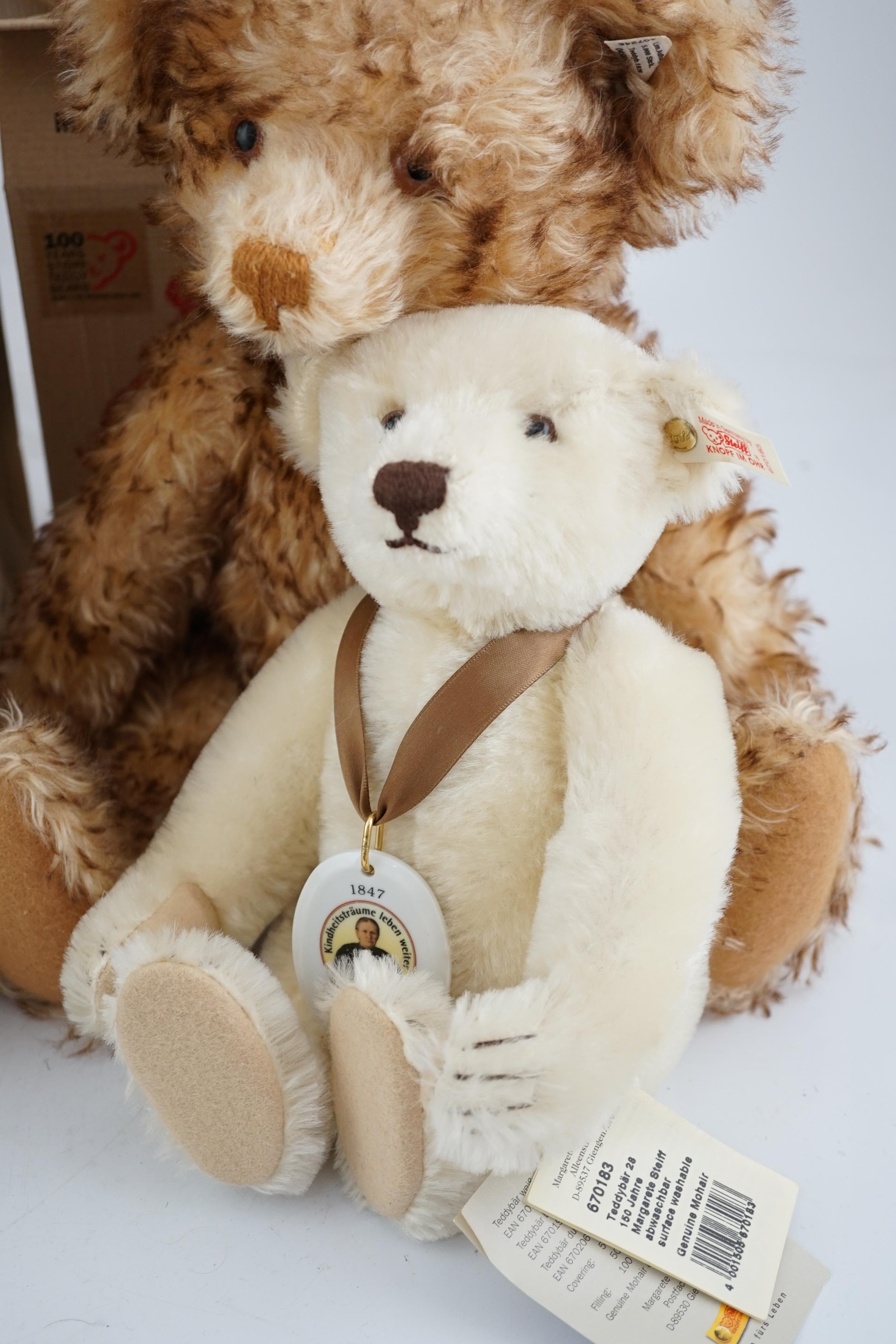 White label bear 1926, 1997 white bear, 150 years of Steiff, white label Petsy chest label missing with certificate and box